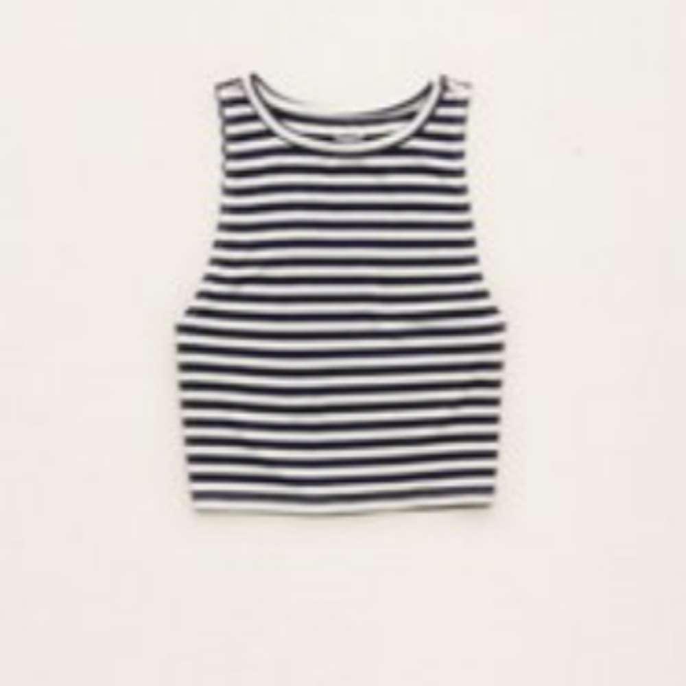 Navy and White Striped Cropped Tank